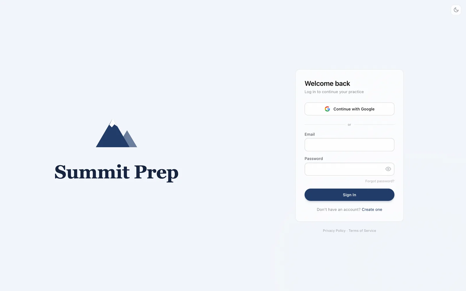 Summit Prep sign-in page
